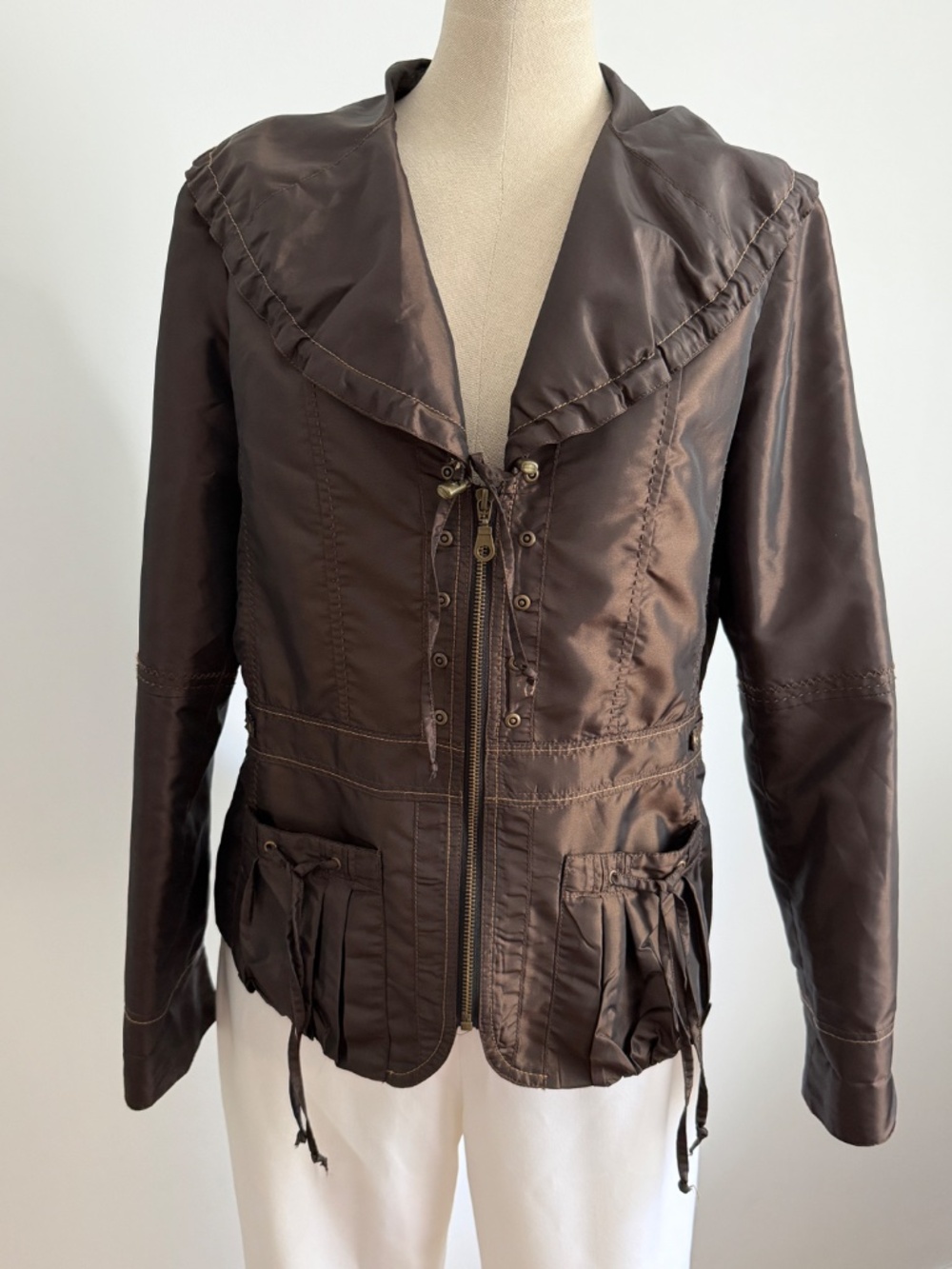 BGN & Co. - Brown Satin Utility Whimsygoth Zipper Jacket